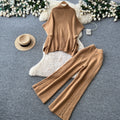 Lazy style knittingtwo-piece set for women autumhigh collartopsloose pants silmslimming looksweaterwork clothingsuit
