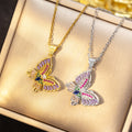 [titanium steel] fashion cross-border color zirconium butterfly necklace for women high-end light luxury versatile inlaid new sweater chain jewelry
