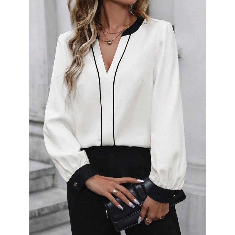 Shipped:  european and american cross-border new fashion v-neck button-down long sleeve top
