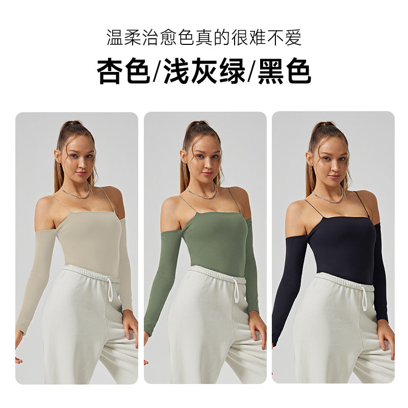 One shoulder autumn wear new arrival women's sports long sleeves t-shirt yoga wear tight dance outwear thin fitness wear