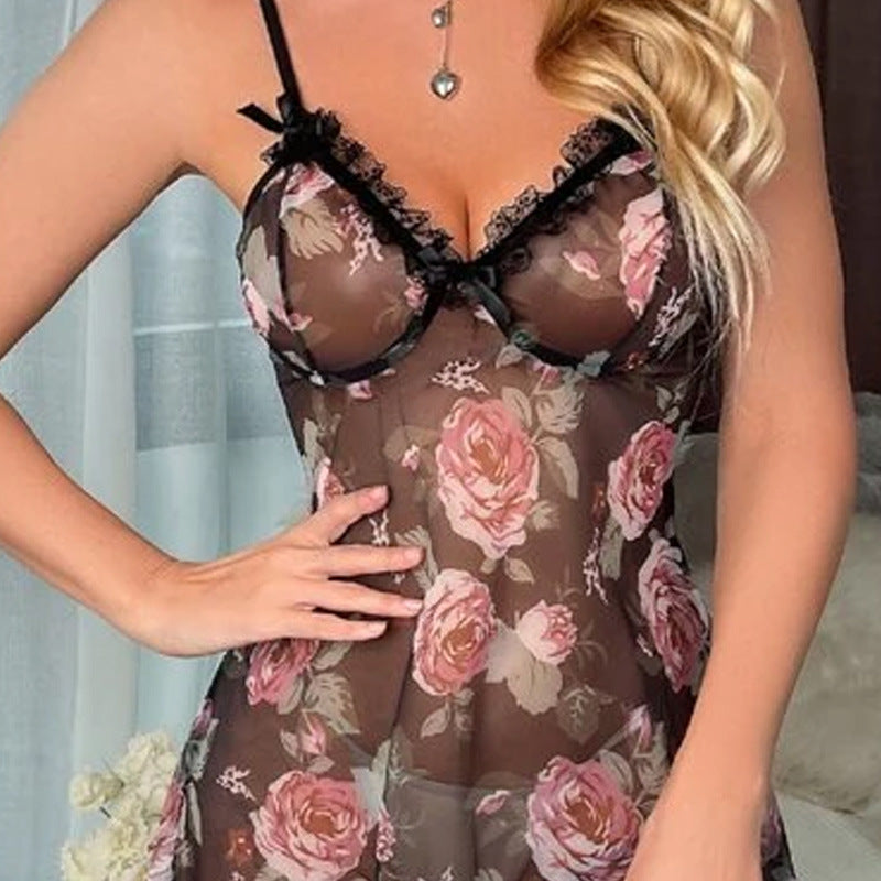 Midnight charm lingerie babydoll dress - sexy lace floral lingerie - sheer sleepwear 2621