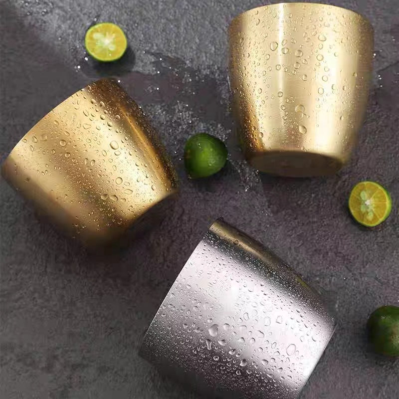 Korean style 304 single-layer stainless steel gold tea cup, outdoor beer mug, shatter-resistant cold drink cup, thickened for home use