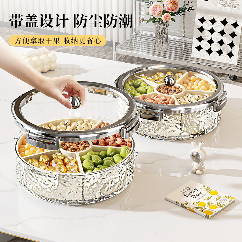 Light luxury grid dried fruit plate, nut plate storage box, snacks, living room coffee table placement, advanced wedding multi-layer large capacity