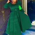 D467  cross-border women's winter new fashion puff sleeve plus size banquet party dress foreign trade dress