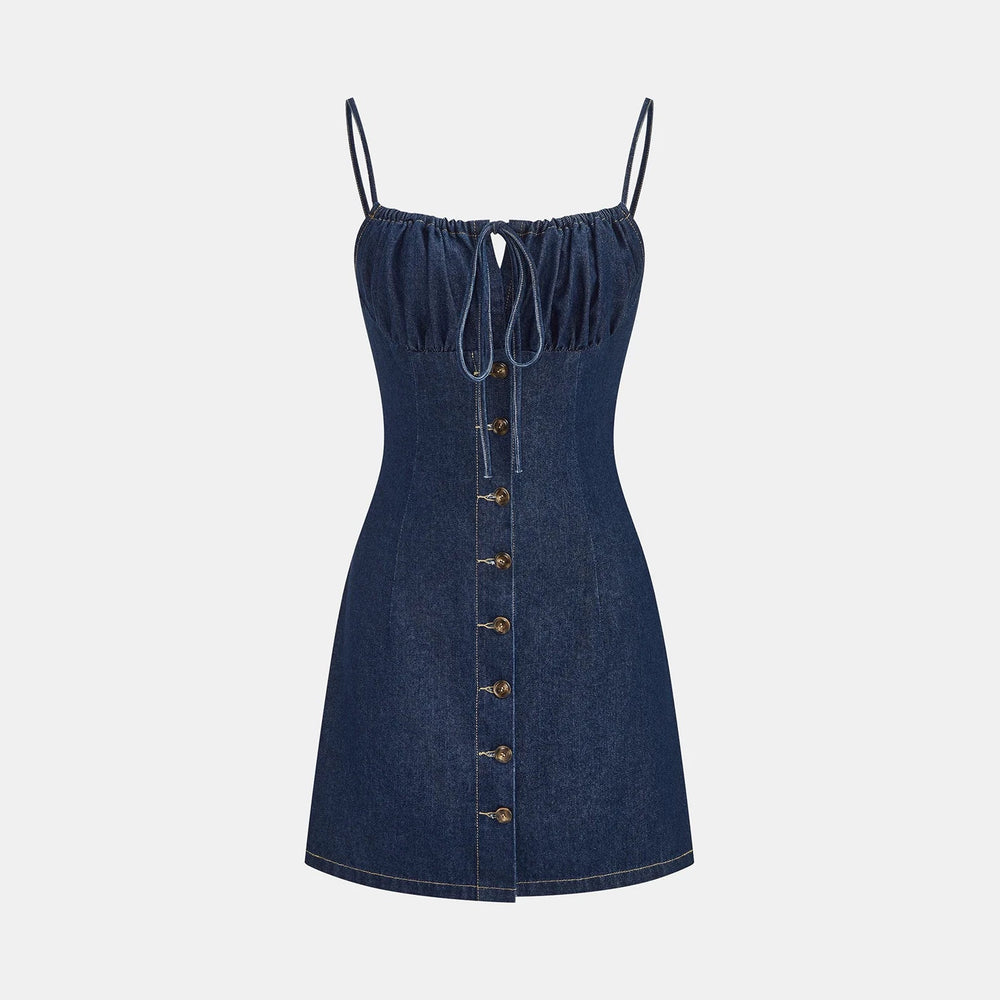 Amazon cross-border new arrival european and american clothing suspender denim fashionsexyelegant buttoned dress