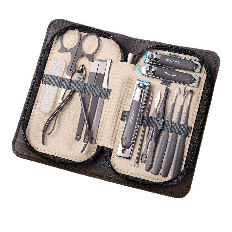 Stainless steel manicure & pedicure tool set - 9 piece kit: includes nail clippers, eyebrow scissors, earwax removal tool, and nail file - wholesale