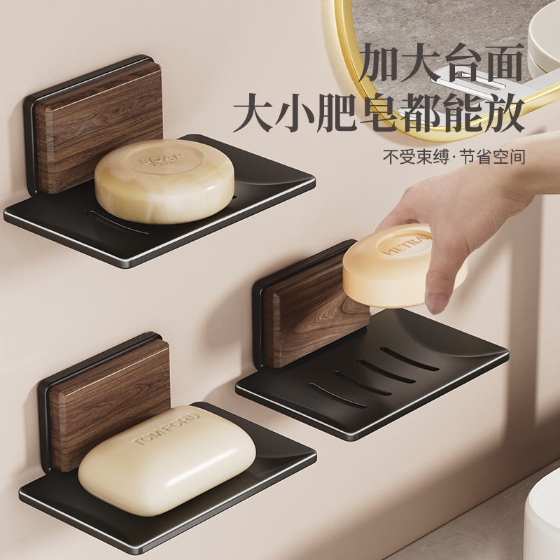 Walnut soap box No punching Wall-mounted soap rack Bathroom soap box Drain wall soap dish storage box