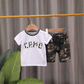Summer new camouflage short-sleeve set: toddler & little boy crewneck letter tee + cargo shorts two-piece outfit - wholesale