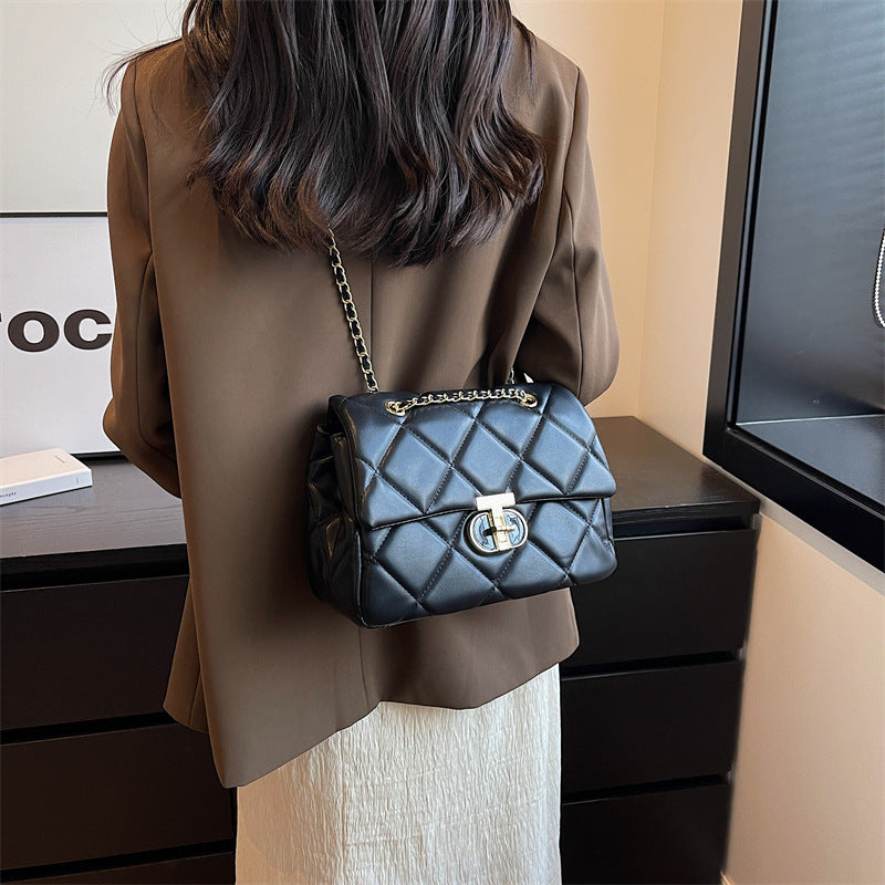 Rhombus chain bag texture shoulder small square bag women's bag 2025 new trendy fashion this year popular messenger bag