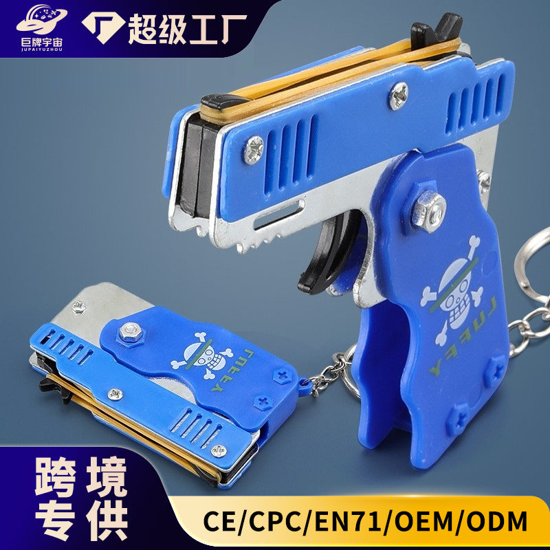 exclusive metal folding rubber band gun, rubber band shooting boy gift pendant, children's toy gun model