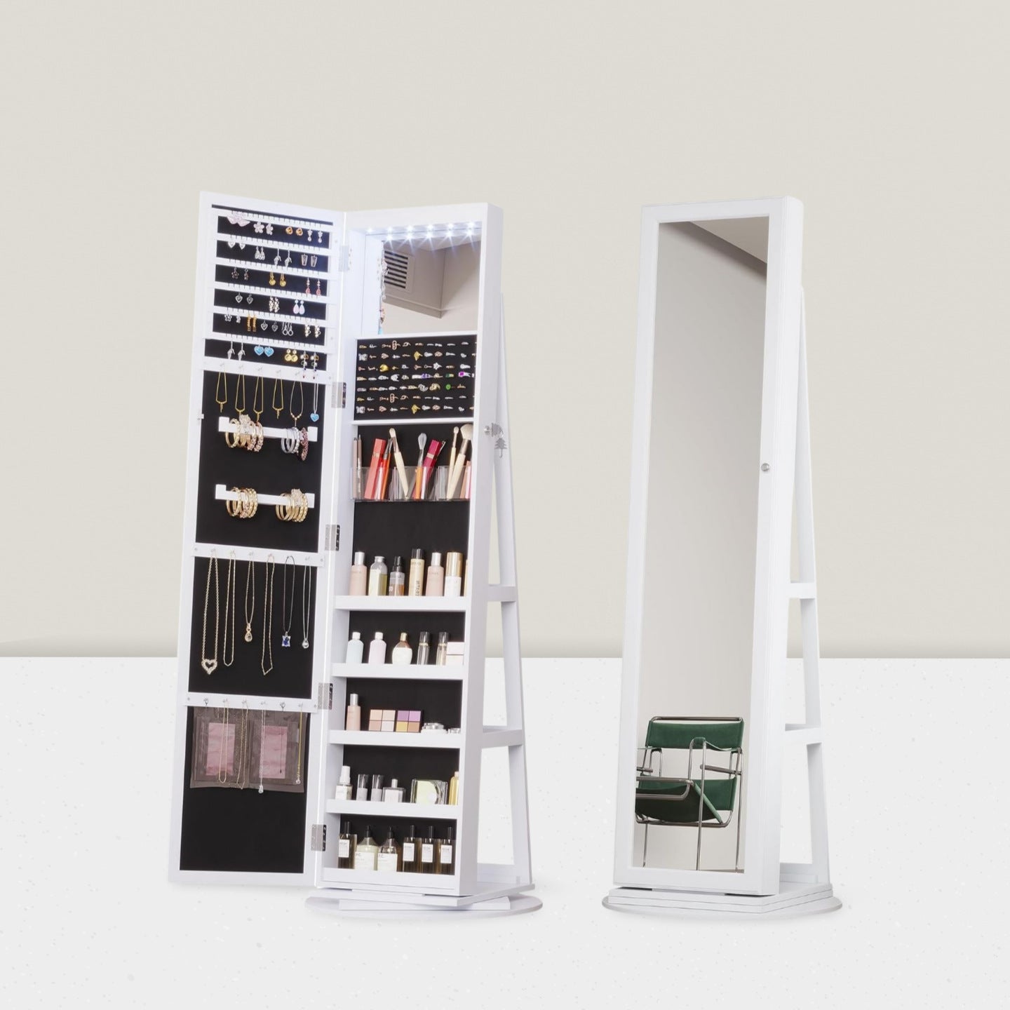 Solid wood rotating floor full body smart mirror jewelry storage cabinet bedroom wear fitting clothes makeup mirror with storage