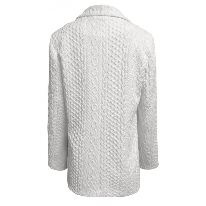 women's knitted textured jacket plus size outerwear - single-breasted long sleeve casual blazer
