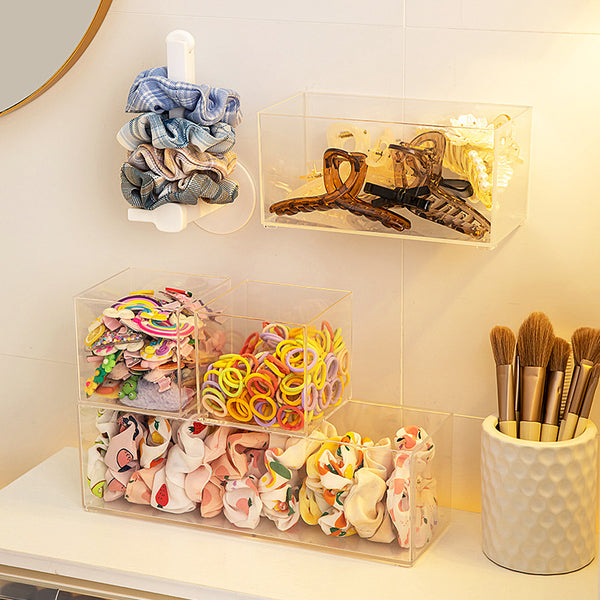 Wall-mounted headband storage display stand Children's headgear Hair accessories storage box Desktop rubber band hair band Transparent storage box
