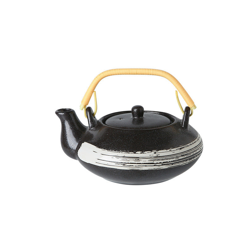 Japanese retro ceramic home tea maker tea cup single pot creative bamboo handle satchel tea set cold water kettle suit