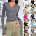 fall/winter new arrivals: european & american  style women's v-neck long sleeve basic slim-fit versatile t-shirt top