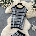 Pure desire style stripesknittingeleganttwo-piece set women's summer sleeveless vest high waist skirt work clothingelegantsuit