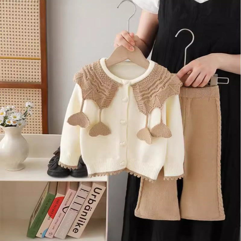 Girls' knit sweater set - new autumn/winter  collection: handmade heart detail, perfect for little girls