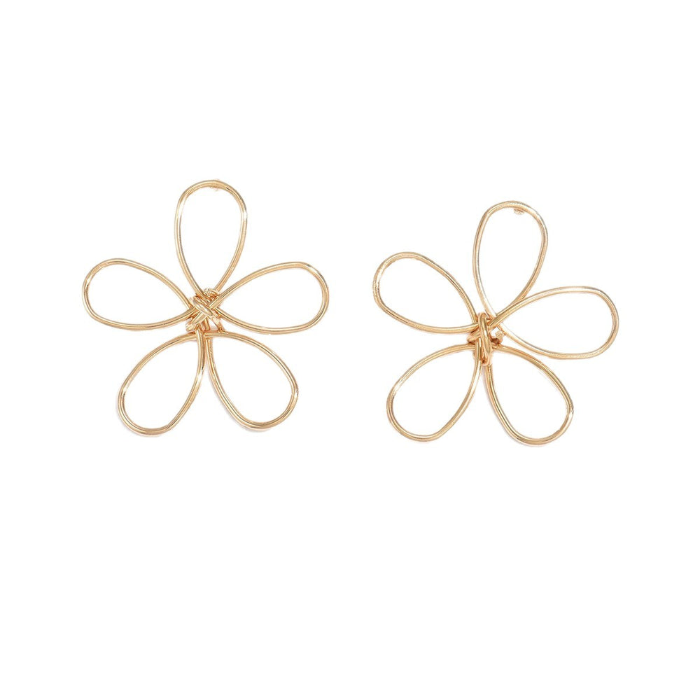 Flower earrings wholesale cross-border exaggerated sense of design earrings women's electroplated alloy versatile cut out line braided earrings