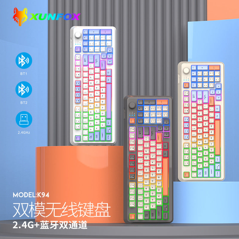 Dazzling silver fox k94 fashion color matching knob keyboard wireless bluetooth dual mode luminous keyboard computer notebook cross-border