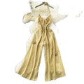 Vacation outfit: women's beach pants - sweet & spicy halter top with 3d floral appliqué, loose fit casual jumpsuit