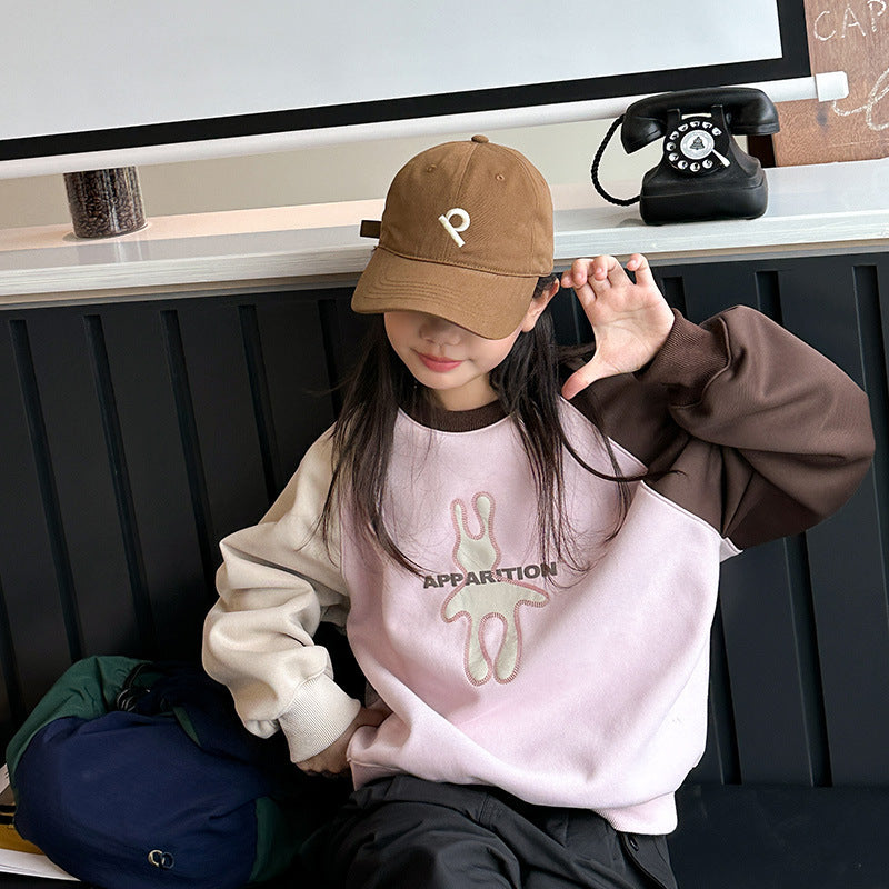 Girls' sweatshirt - new autumn/winter  collection - loose fit crew neck cartoon casual long sleeve top for girls (sizes for mid-to-large children) - winter fleece-lined