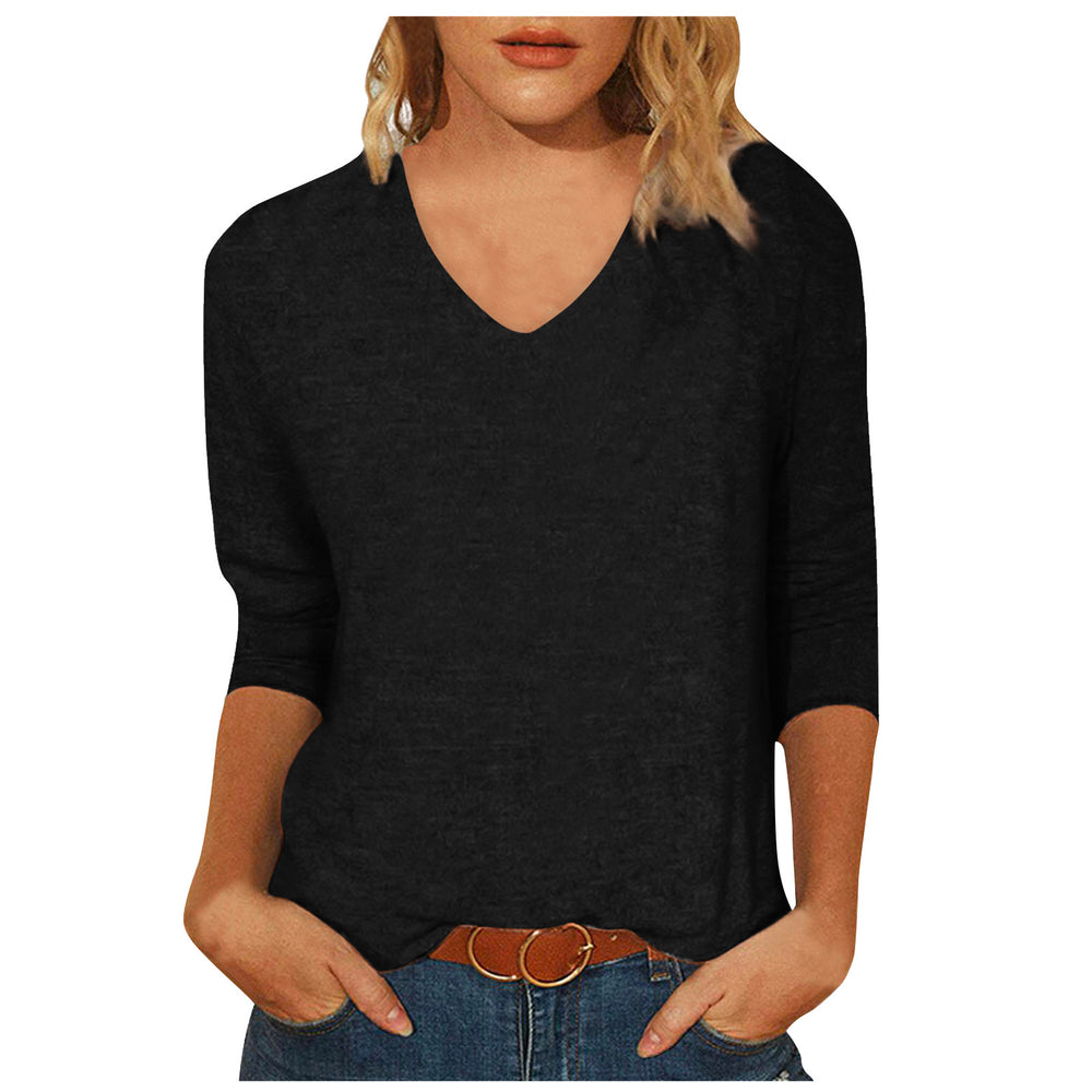 cross-border  women's casual v-neck 3/4 sleeve t-shirt top - in stock
