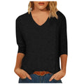 cross-border  women's casual v-neck 3/4 sleeve t-shirt top - in stock