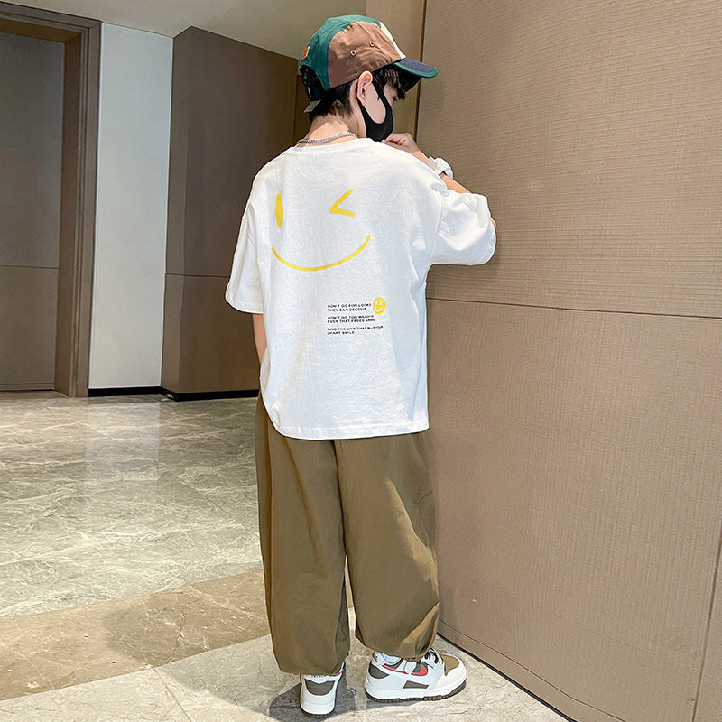 Boys' summer outfit set  new style kids short sleeve mosquito pants casual two-piece set mid-to-large children's clothing boys' clothes