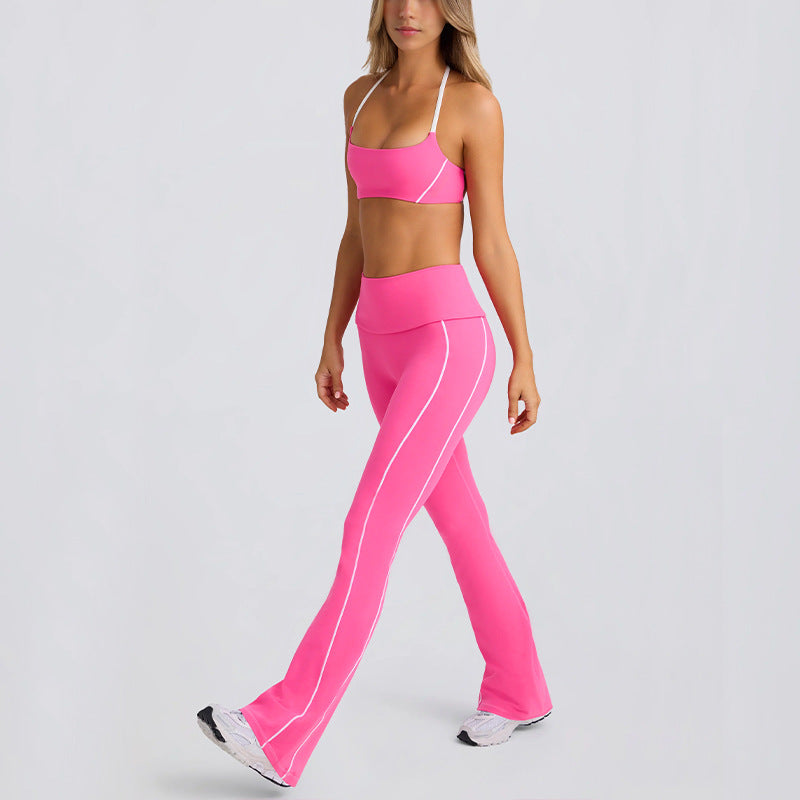 Yoga clothes autumn sling tube top nude bra beautiful back sports intimates running fitness women's bell bottomssuit