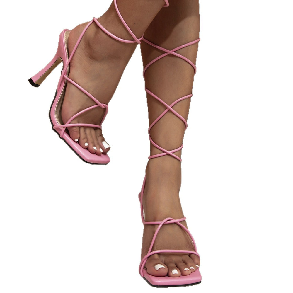 Aliexpress new fashion chunky heel pink criss-cross strap european and american style roman sandals for women