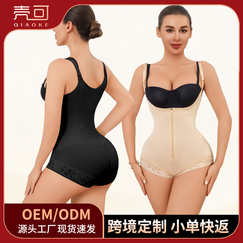 shoulder strap zipper triangle jumpsuit body shaping garment shaping lace edge tummy control waist lifting butt body shaping garment for women