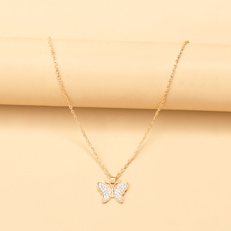 Butterfly necklace wholesale european and american cross-border jewelry simple fashion versatile nichesweater accessories full diamond clavicle chain for women