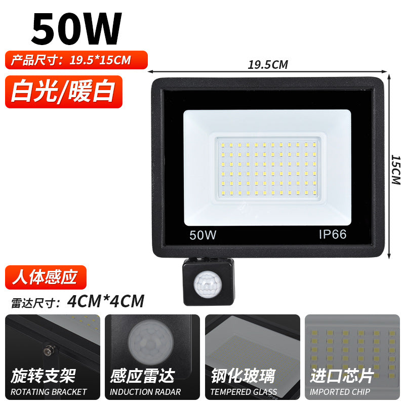LED mains human body induction floodlight outdoor courtyard garage home 50W monitoring radar infrared lighting