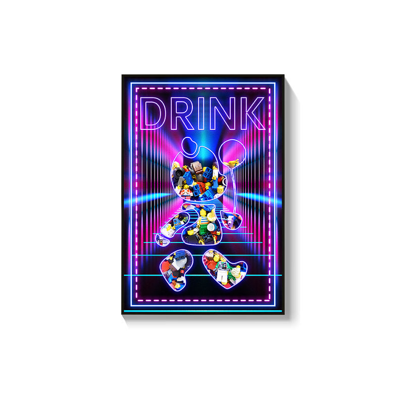 Trend luminous violence bear decorative painting hairdresser bar KTV creative led ambient light building block bear kaws hanging painting