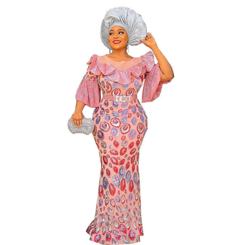 supply of luxury african fashion silm fishtail long dress sequin evening dress european and american women's clothing