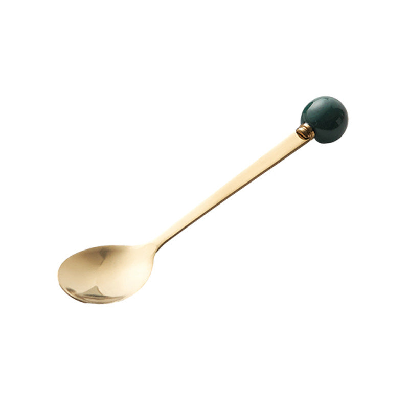 Simple macaron glazed ceramic handle fruit fork creative stainless steel fork spoon high-value home dessert spoon