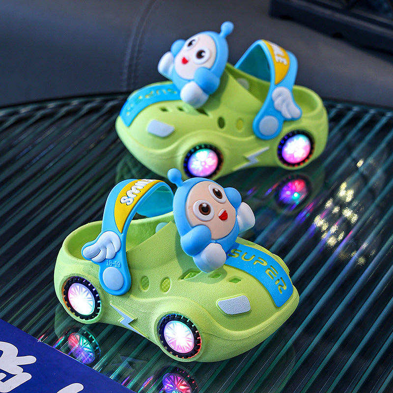 Kids slippers summer baby girl car bright light indoor soft bottomnon-slip sandals slippers boy egg hole shoes