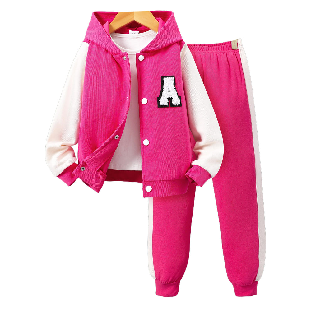 Children's long-sleeved hooded contrasting color a-line suit