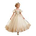 fashion style girl dress off-shoulder accessible luxuryretro palace flower girl wedding dress catwalk kids princess dress in stock