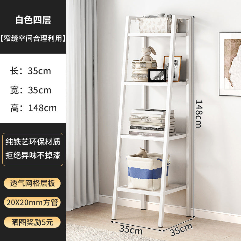 Bookshelf Floor-to-ceiling shelf Multi-layer against the wall Bedroom Home locker Wrought iron storage display Living room trapezoidal shelf