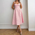 cross-border french pink camisole lace-up waist maxi dress