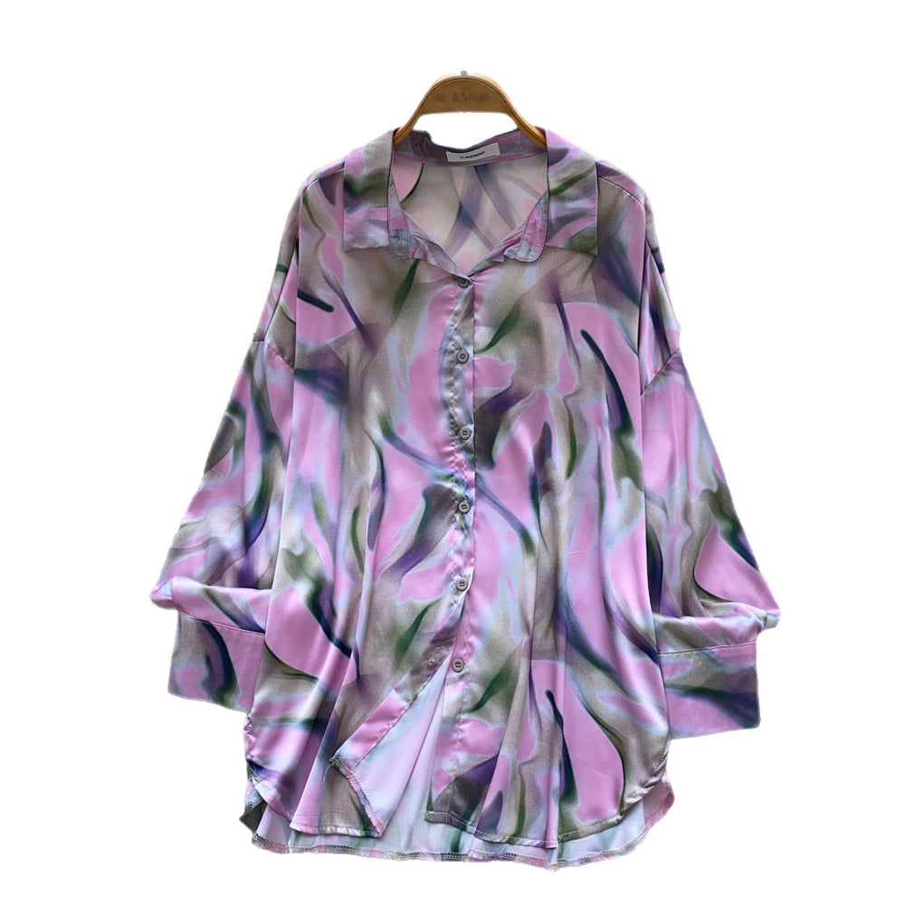 French chic print blouse - women's long sleeve, relaxed fit, open front cardigan - versatile & slimming top for work & casual wear - autumn  collection - effortless style