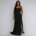 C7398 cross-border   fashion women's summer mesh sexy slit solid color dress