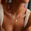 European and american bohemian necklace, colorful seed beads, 18k gold plated stainless steel women's choker, unique fashion jewelry