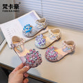 Vancahao niche design girls' rhinestone princess shoes,  spring/autumn new collection, kids' fashion pearl-embellished closed-toe sandals