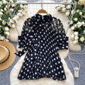 K-styleretro celebrity polka dotshirt women's summer tie loose slimming look design lightly mature queen eleganttops trendy