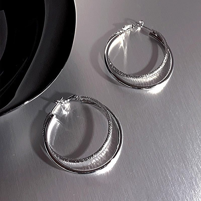 925 silver needle hong kong style retro metal earrings for women classy geometric plain hoop earrings easiest for match exaggerated work clothing earrings