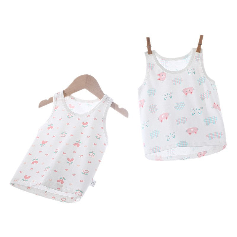 Baby vest baby summer thin pure cotton men's and women's topskids summer wear girl sling sleeveless belly protection bottom