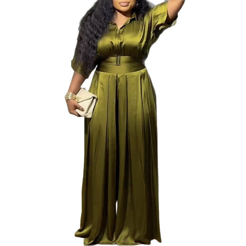 Fashion cross-border african women's clothing  spring new arrivalfashion lapel shortshirttops wide-leg pants suit