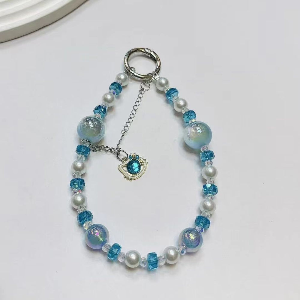 Creative mobile phone hanging chain pendant cat tassel accessible luxuryshort fairy pearl crystal satchel chain mobile phone case lanyard